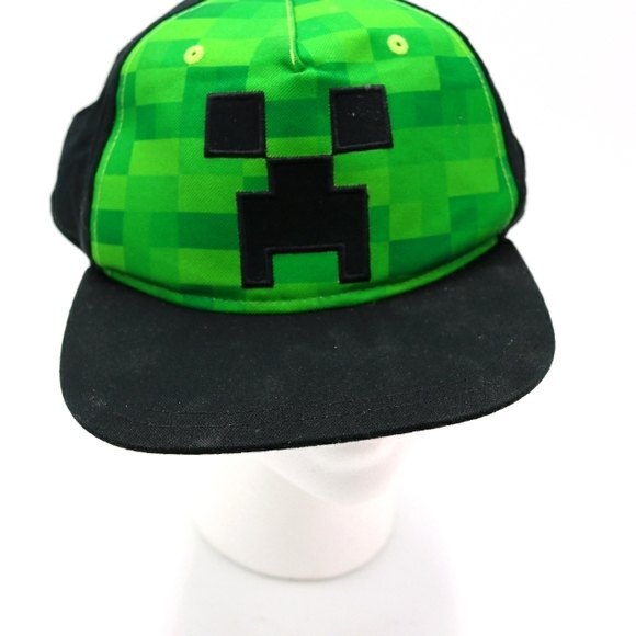 Minecraft Pixel Green Black Youth Snapback Hat Cap Novelty Gamer Creeper - Picture 1 of 9